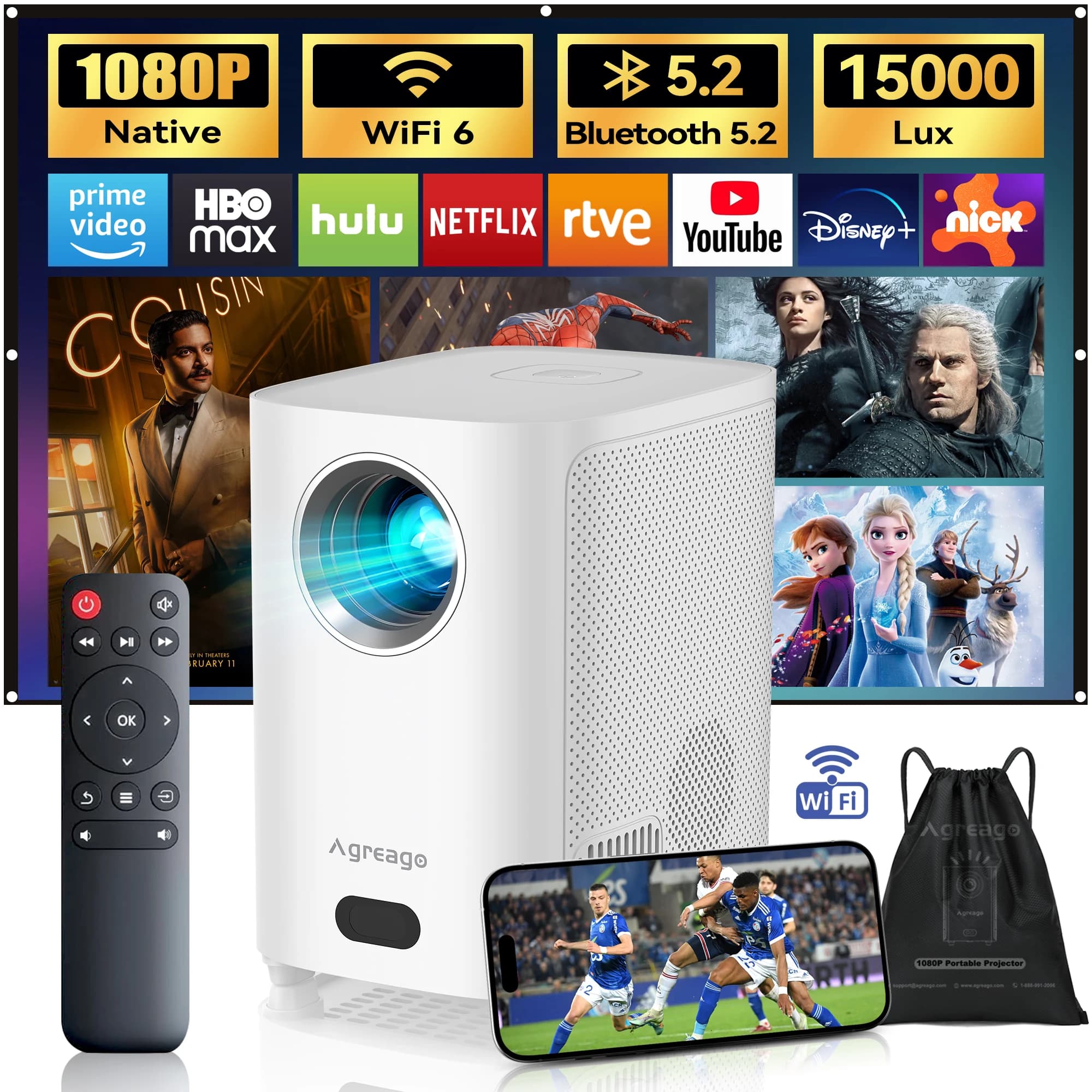 Projector WiFi And Bluetooth 4K 1080P HD Outdoor Movie HDMI USB TV
