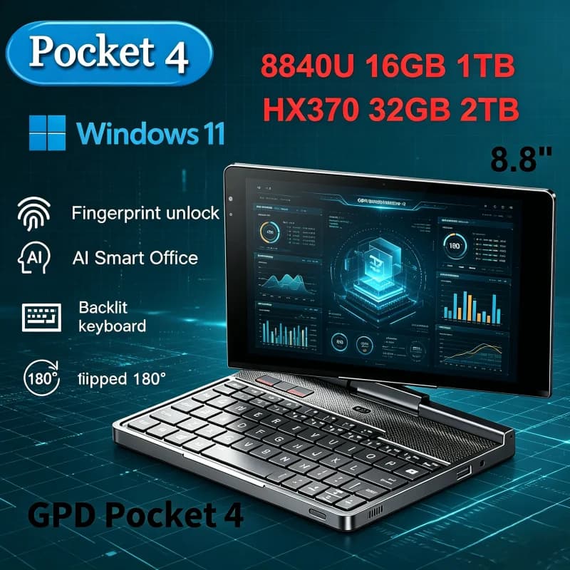 GPD Pocket 4 8.8-inch Mini PC Laptop AMD AI 9 HX 370 64GB RAM