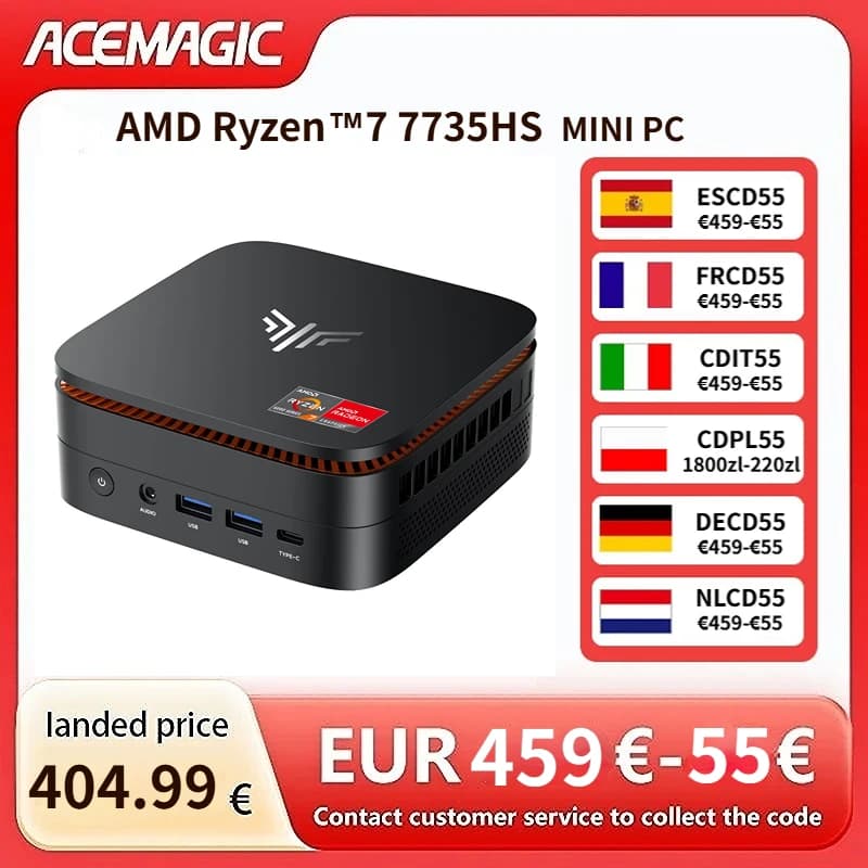 ACEMAGIC Mini PC AMD Ryzen 7 8 Cores 16 Threads 24GB LPDDR5 6400MHZ 1TB NVMe SSD 4K