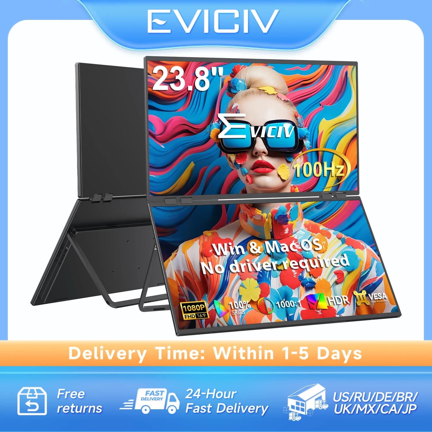 23.8 Inch Dual Monitor 100HZ 1080P 100%sRGB IPS Folding Display For