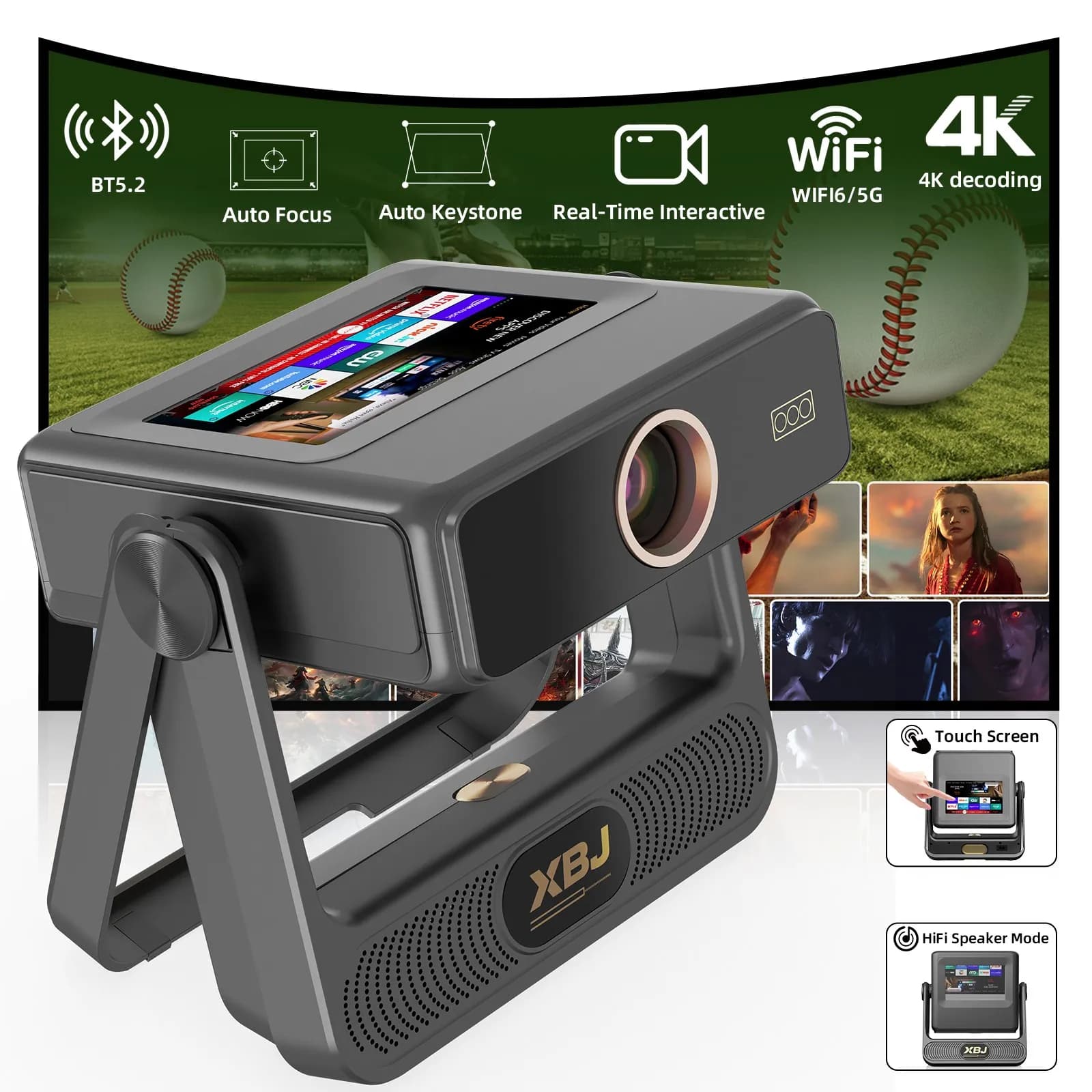 2026 Upgraded Foldable Projector with Touch Screen, 4K Ultra HD Portable Home Projector