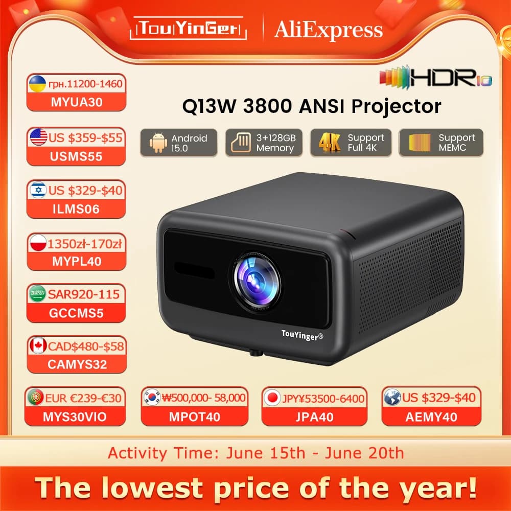 Touyinger Q13W 3800 Ansi Full HD 4K Projectors Video 3G 128G Samrt TV
