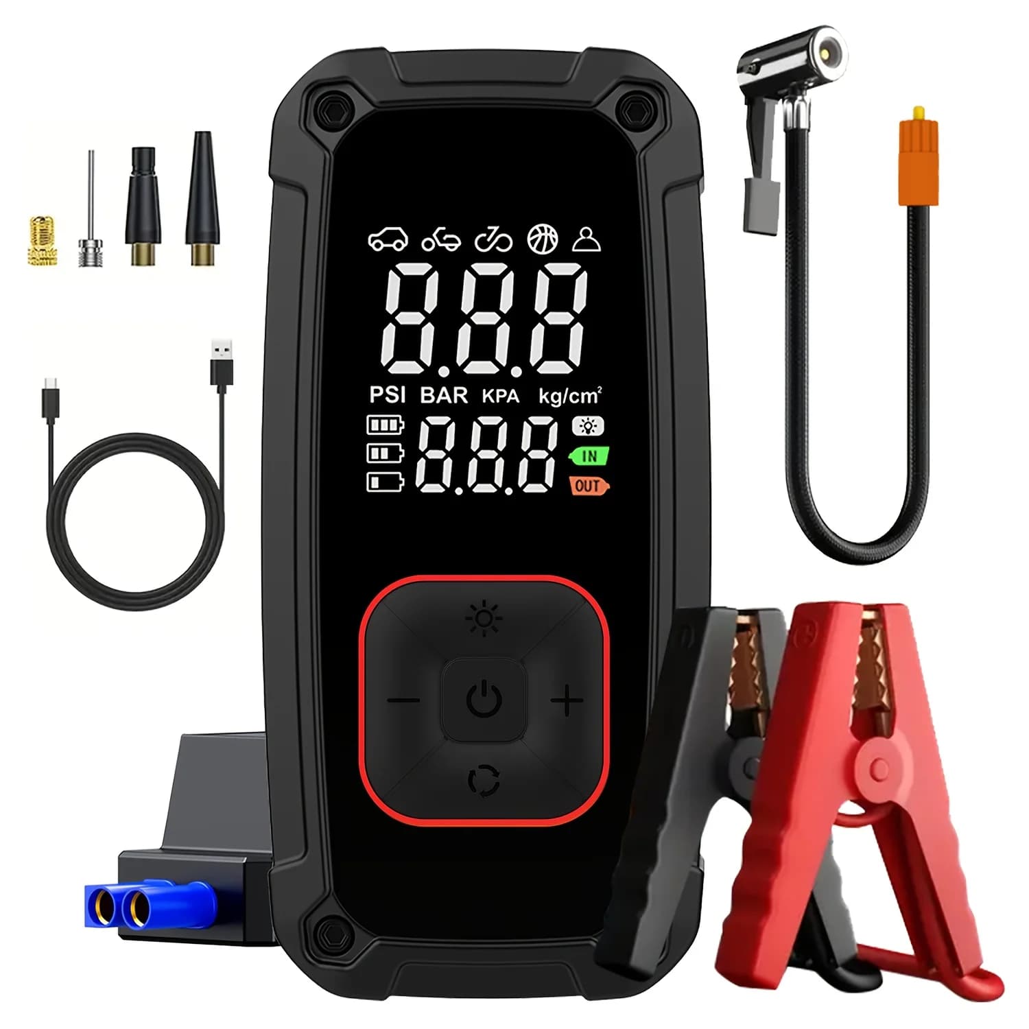 4000A Car Jump Starter with Air Compressor, Portable Battery Jump Starter 4000A Peak Current, 150PSI Digital Tire Inflator.