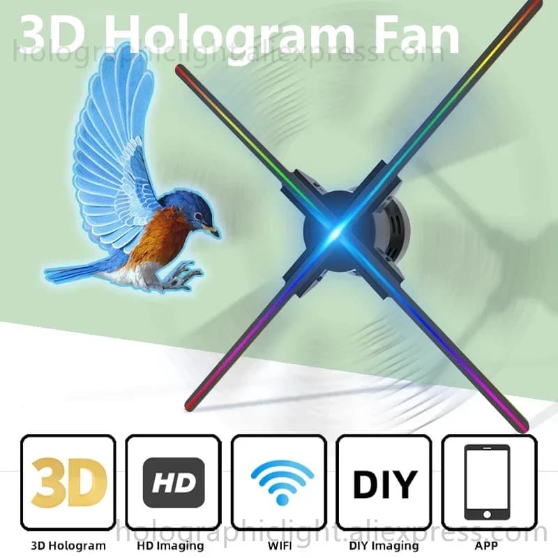 3D HD Hologram Fan Projector WiFi 40-65cm LED Sign Holographic Player