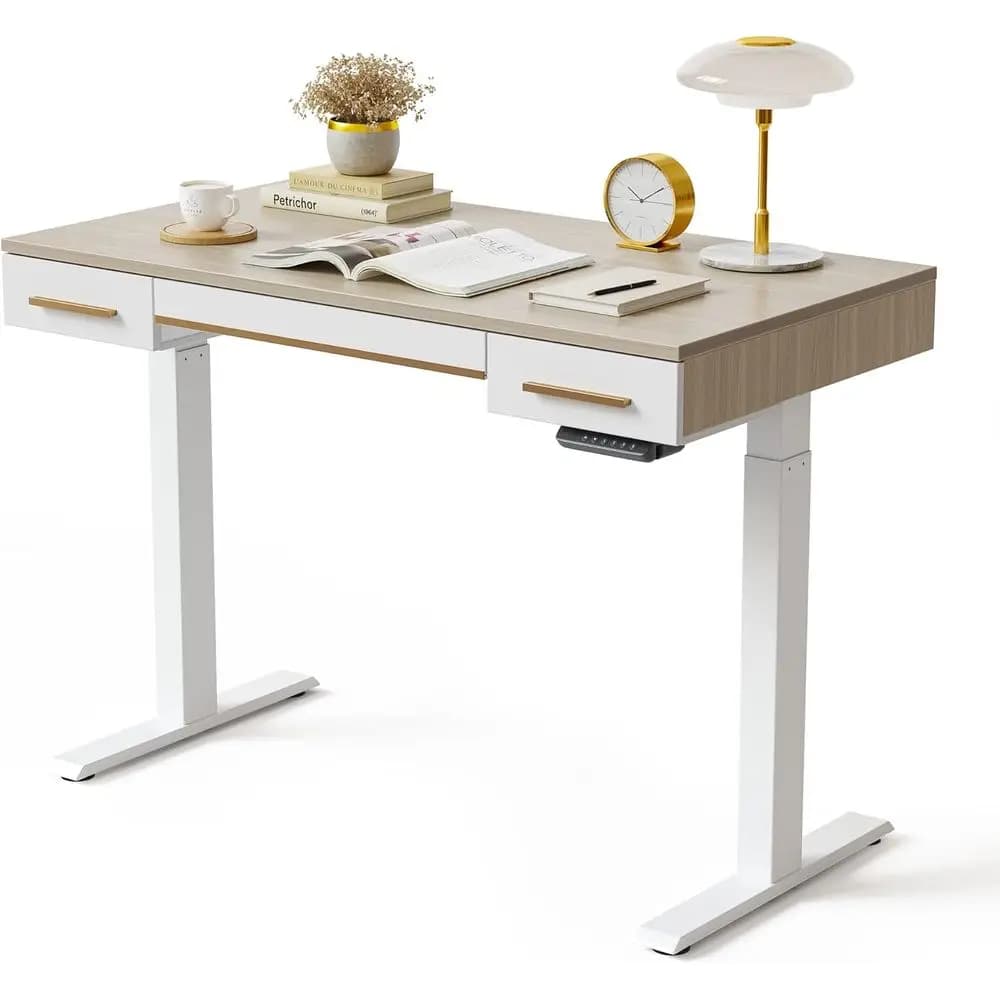 Electric Standing Desk, 3 Drawers, 48 x 26, White Top, Home Office Desk (2 Units)