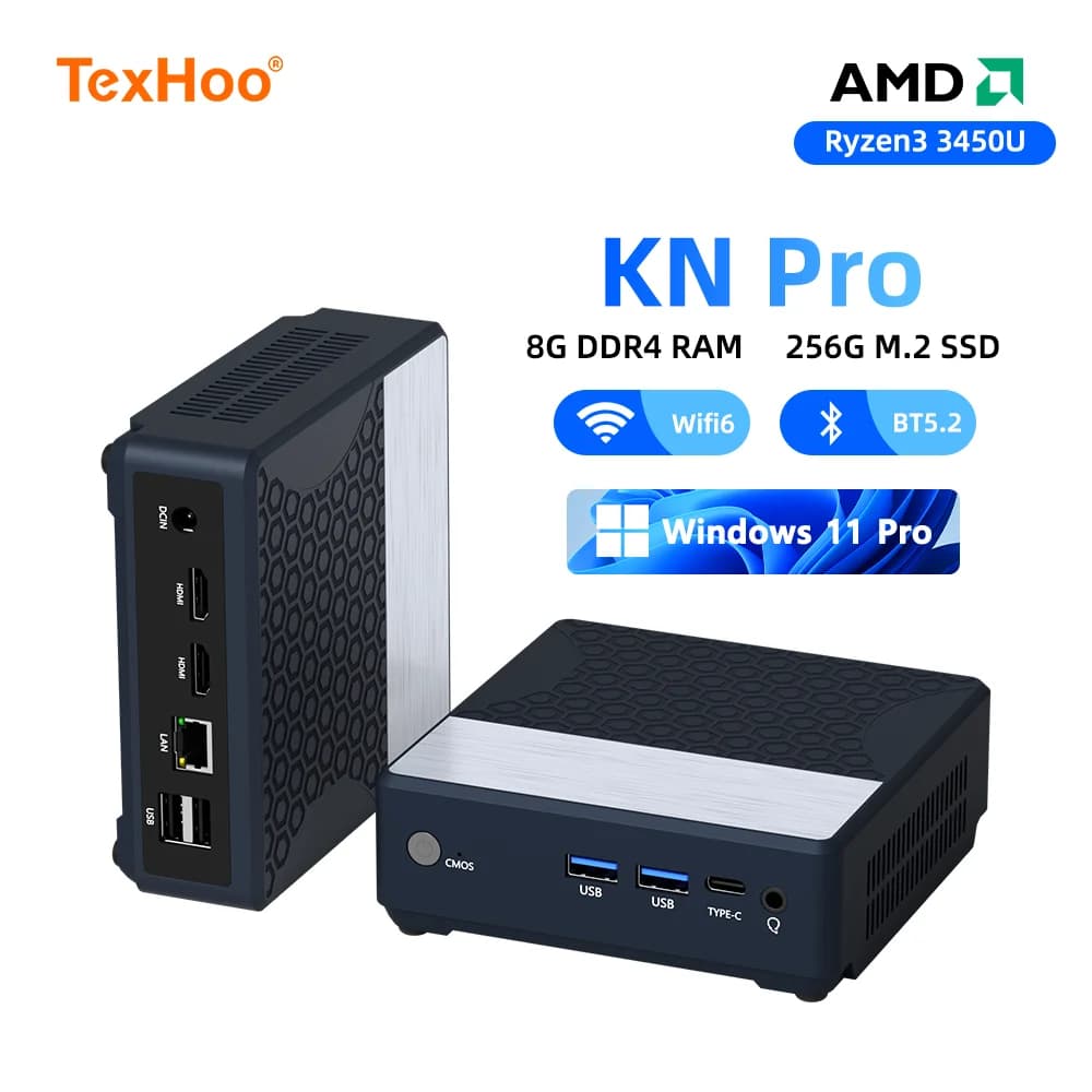 Texhoo MINI PC AMD Ryzen5 16G DDR4 2400MHZ 256G 512G SSD Desktop Computers WiFi 5 BT5.2