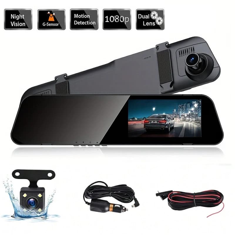 4.5-inch  Mirror Dash Cam, Front and Rear View Mirror Dual Camera, Loop Recording, Wide Angle, G-Sensor, Parking Assistance
