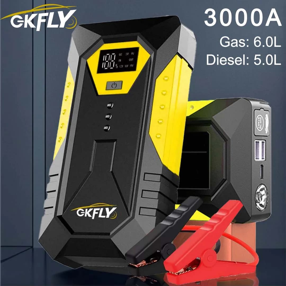 GKFLY Jump Starter Power Bank 3000A 4000A Car Battery For 12V
