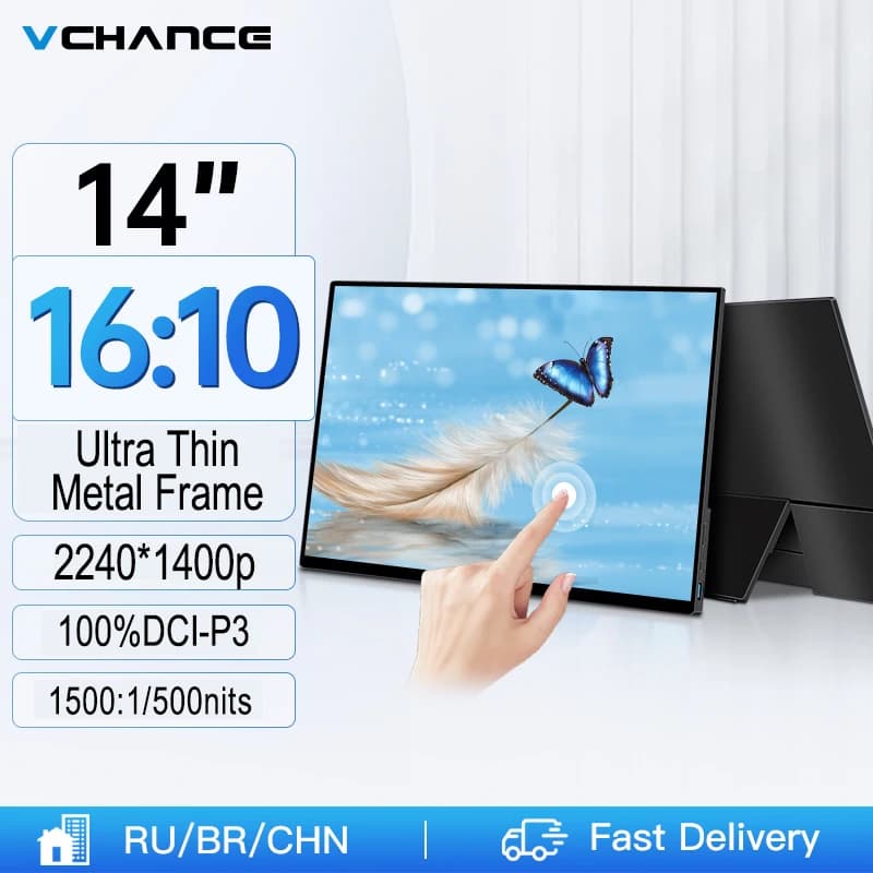 VCHANCE 14'' 2K Touchscreen Monitor 2240x1400p 100%DCI-P3 Office