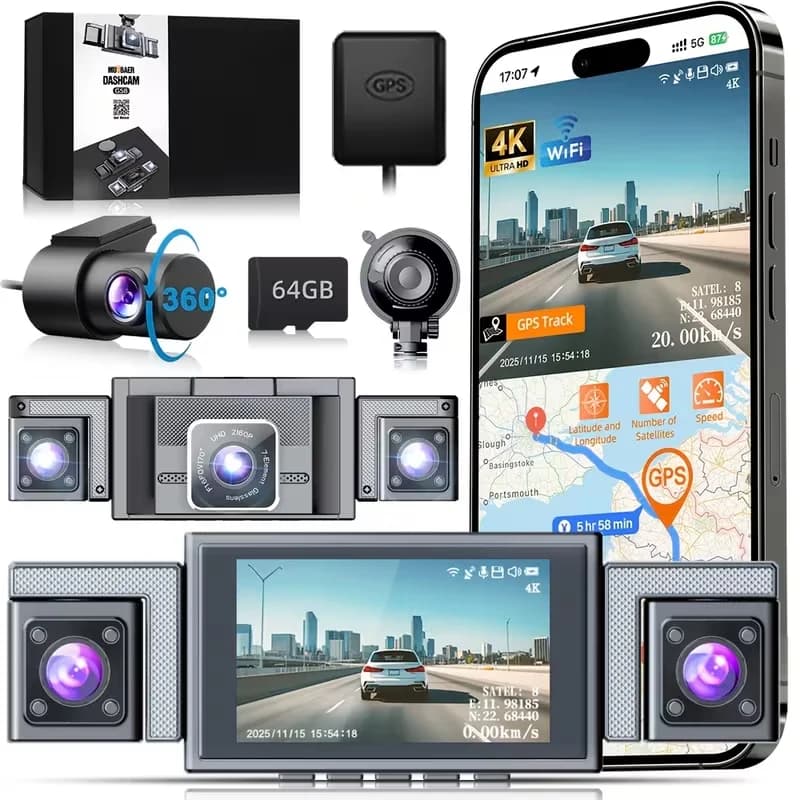 4 Dash Cam 360° View Front Rear Inside & Left Right 4K 1080P 3 FHD Car Camera 5G WiFi