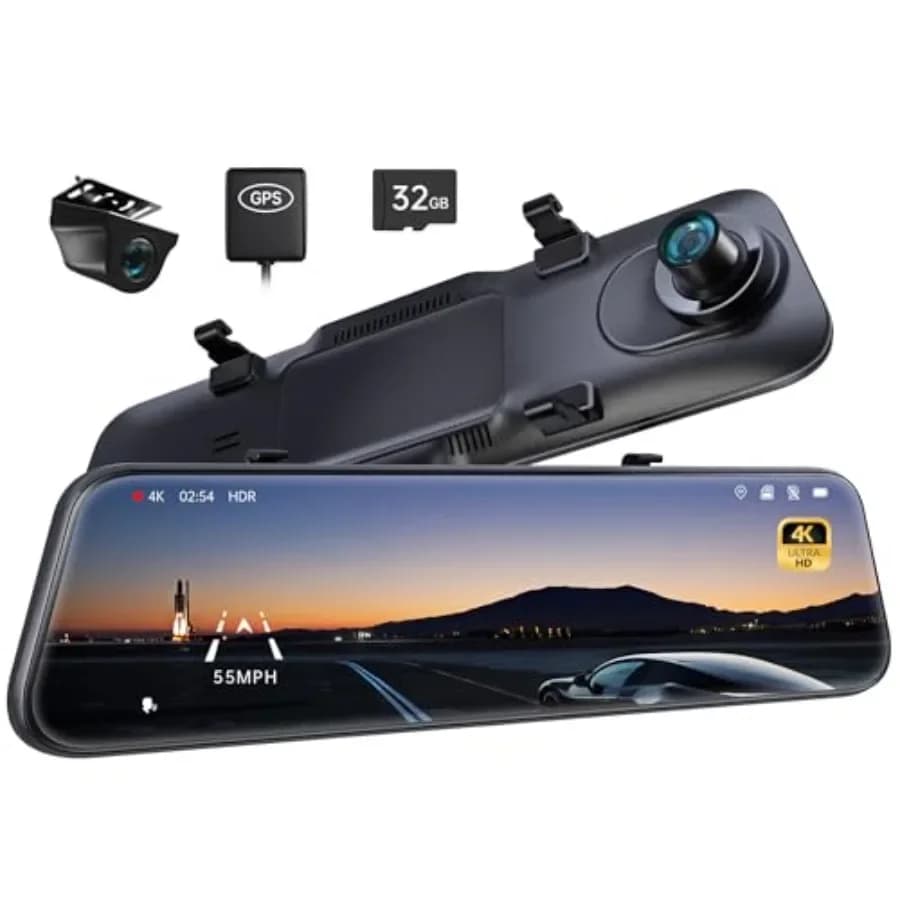 P12 Pro 4K Mirror Dash Cam with Smart Driving Assistant for Enhanced Road Safety: 12'' Rear View Mirror Camera featuring 2160P