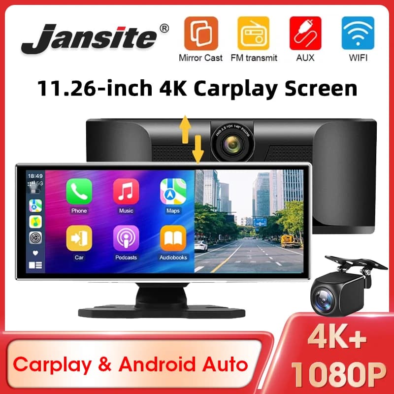 Jansite 11.26'' Dash Cam 4K Car DVR Wireless Carplay&android Auto GPS