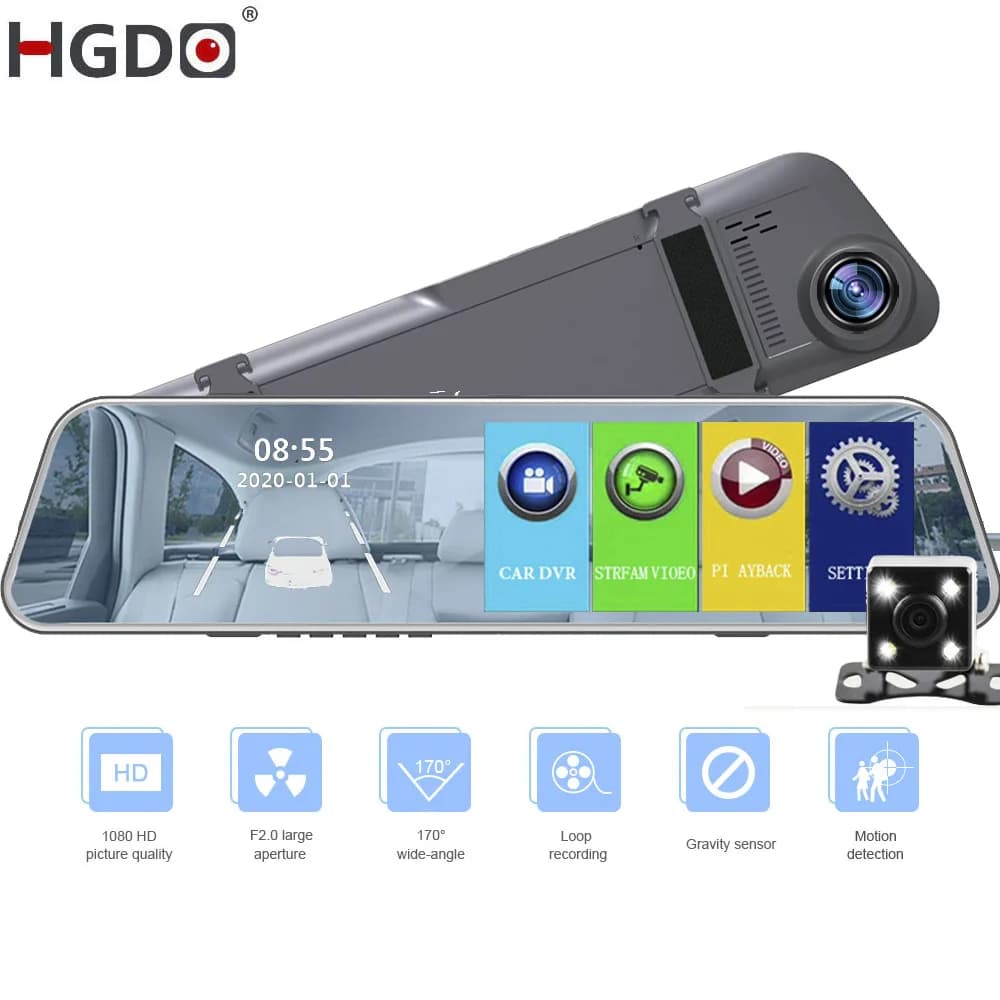 HGDO 5.3" Dual Lens Car DVR Camera Full HD 1080P Video Recorder Rearview DVR Mirror With Rear view DVR Dash cam Auto registrater