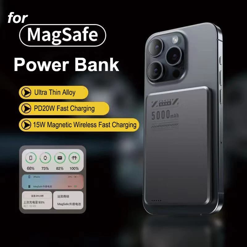Slim Magnetic Power Bank Qi2 Wireless Powerbank External Battery For
