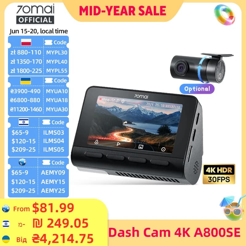 70MAI 4K Dash Cam A800SE Version Of A800S Voice Control Supercapatior