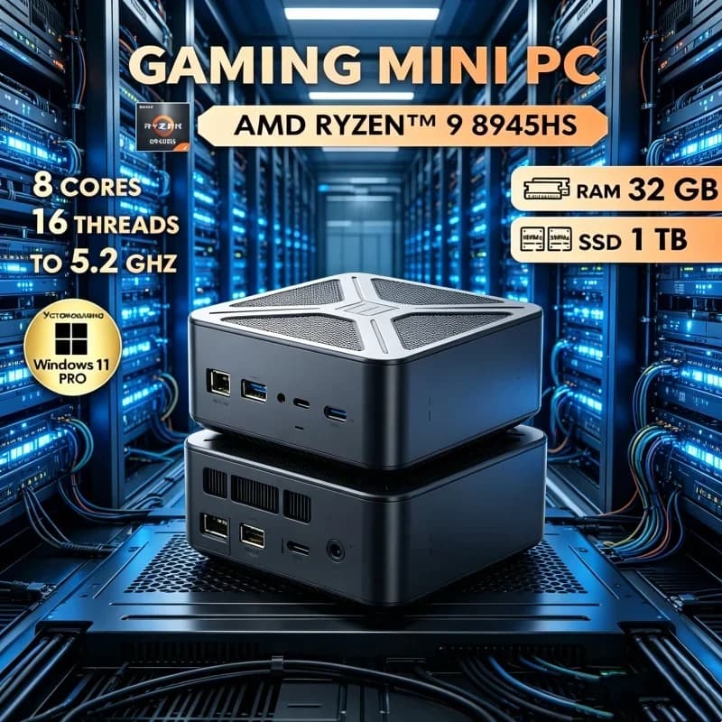 Seraphic GH8 Mini PC AMD Ryzen 9 Win11 Pro 2 DDR5 WiFi 6 BT5.2 8K HDMI2.1 Dual M.2 NVMe