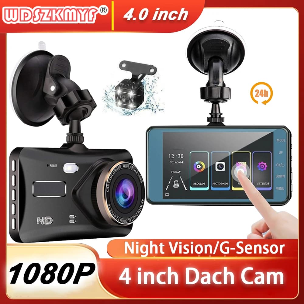 4inch Touch Screen Car DVR 24h HD 1080P IPS Dash Cam Front and Rear Camera Vehicle Black Box Night Vision Driver Video Recorder