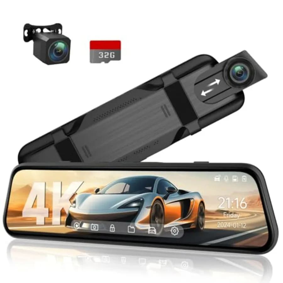 4K Rear View Mirror Camera 10'' Dash Cam 1080P Backup For Car