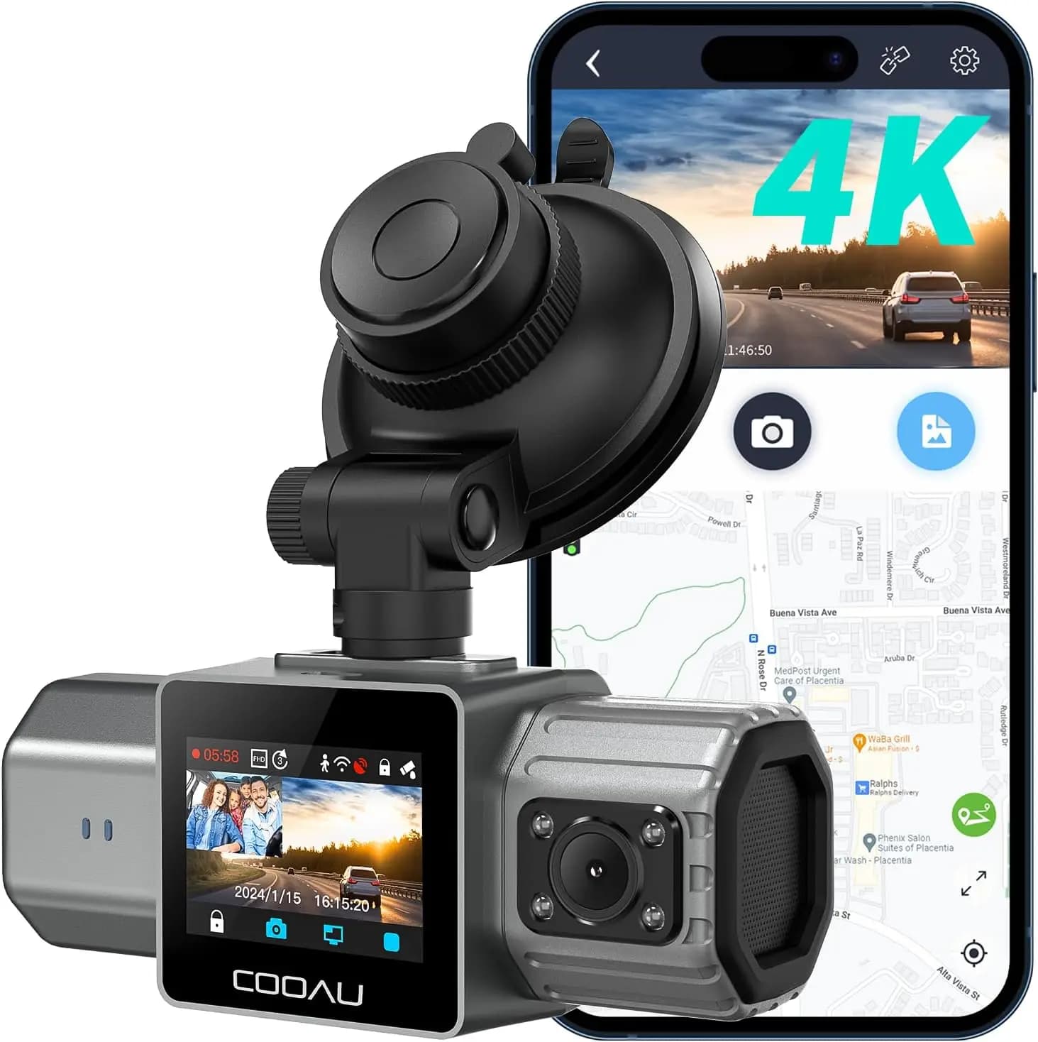 4K Dual Dash Cam with GPS Wi-Fi, 2.5K+1080P Front and Inside Camera, Infrared Night Vision, Parking Mode, Loop Recording up to