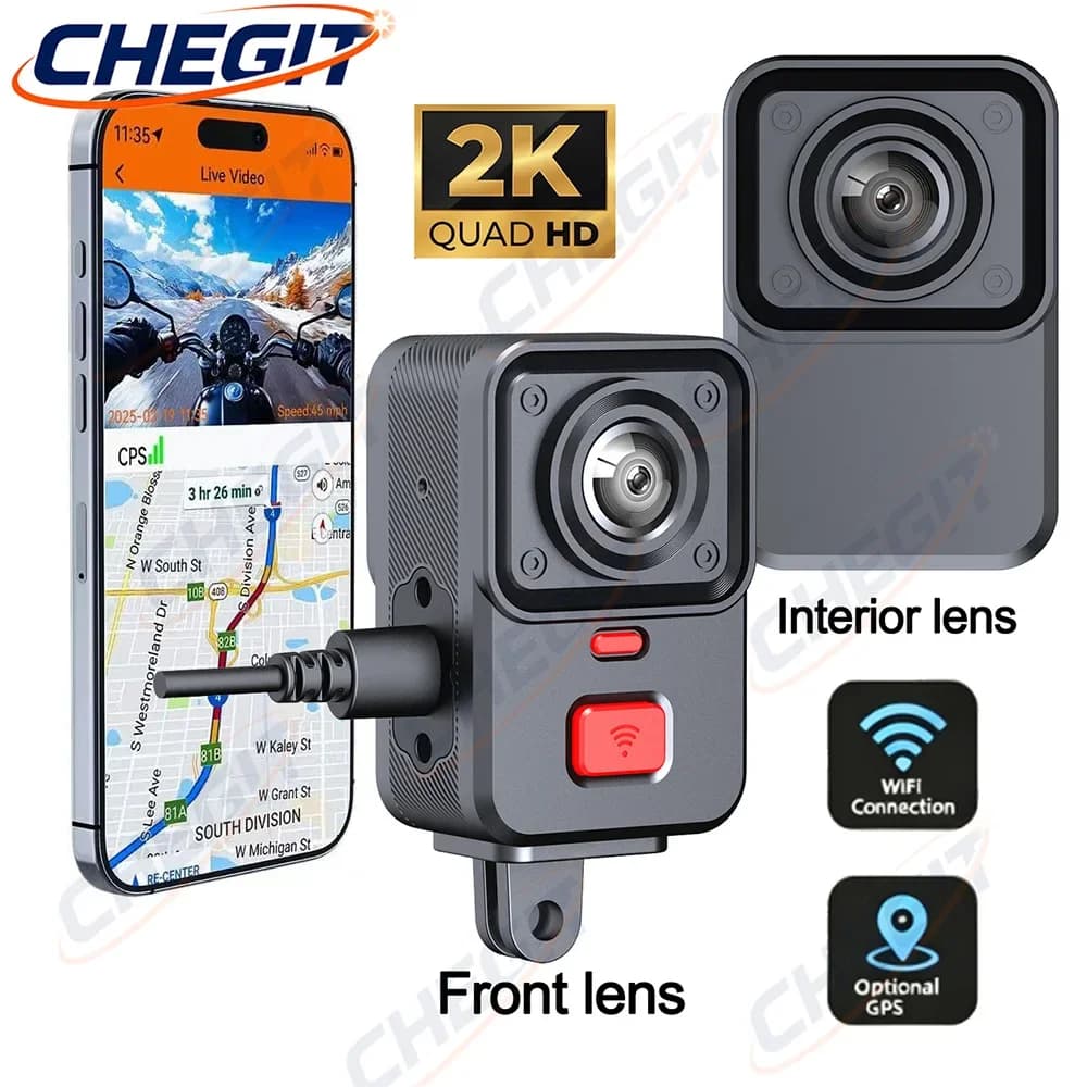 2 Camera Motorcycle DVR 2K HD WiFi & GPS Waterproof IP67 Loop