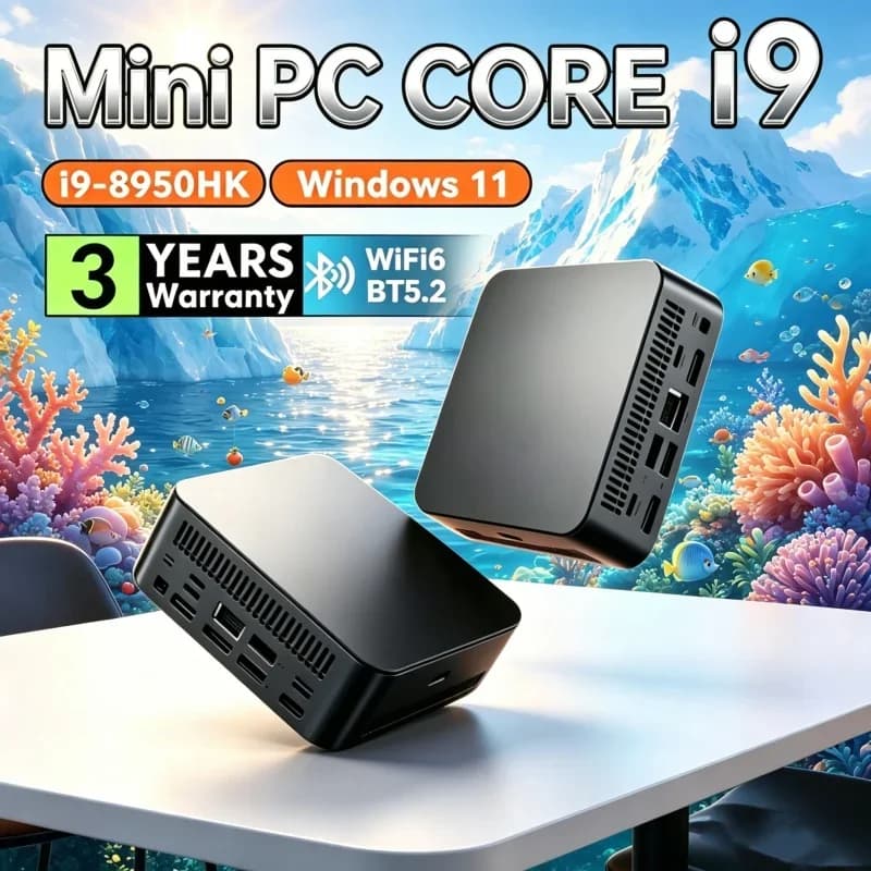 Elysian Compact MINI PC Windows 11 Pro Core I9 RAM 1TB SSD WiFi 6 BT5.2 4K