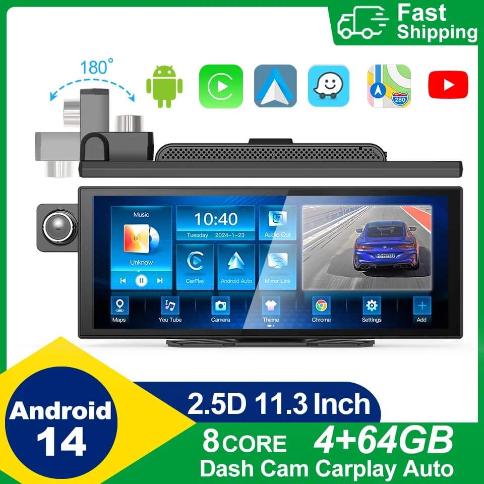11.3 Inch Android 14 Car Dvr Recorde Dashcam Carplay 8Core Radio