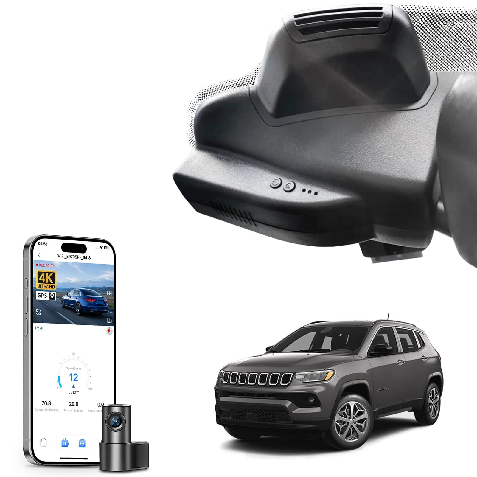 Dedicated Dash Cam 4K For Jeep Compass Dash Car Camera With Sony IMX 335 Starvis Sensor 2017- 2026 GPS WiFi & APP DashCam