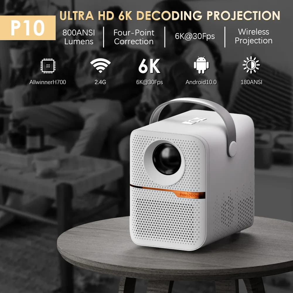 P10 Mini Projector 300ANSI Lumen 4K WiFi BT 1080P Movie Theater Beamer