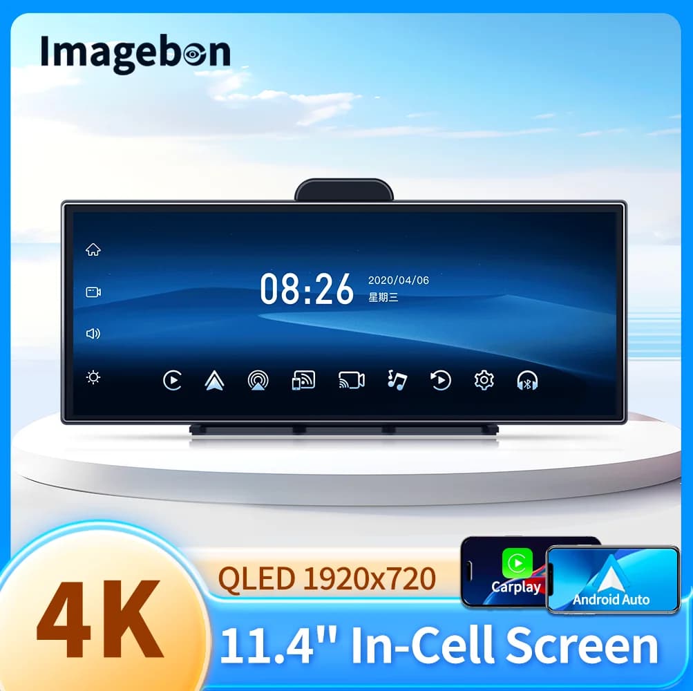 Imagebon H70K 11.4" 4K Dashcam Wireless Carplay & Android Auto Dual Recording WiFi