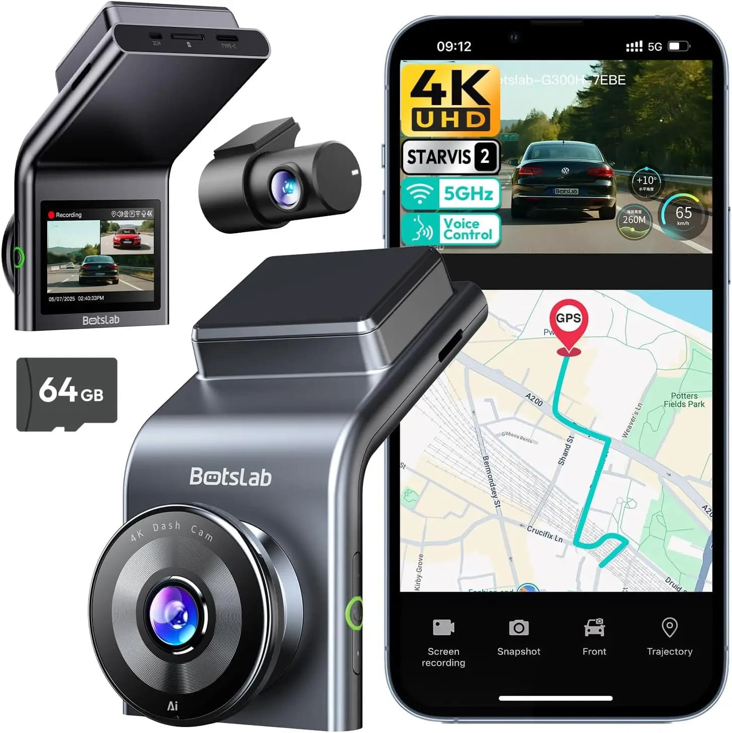 G300 PLUS 4K DUAL Dash Cam Front And Rear STARVIS 2 Sensor 64GB Card