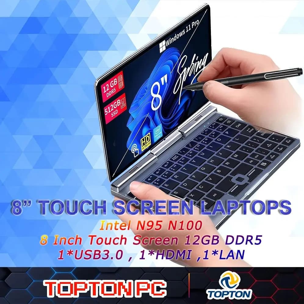 Mini Laptop 8 Inch HD Touch Screen Computer Windows 11 Pro Intel N100