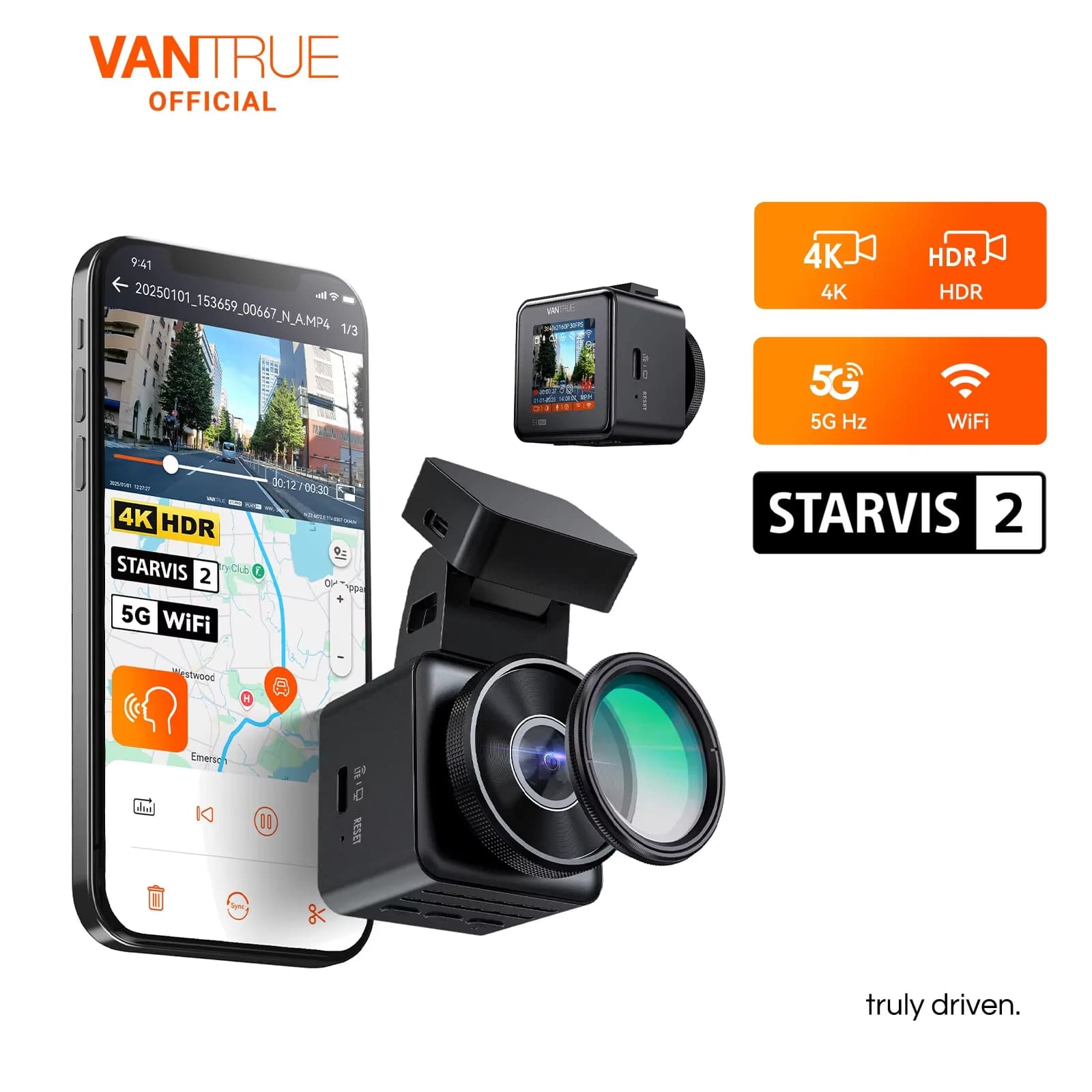 Vantrue E1 Pro 4K Mini Dashcam Front STARVIS 2 Plate Pixtm HDR Night
