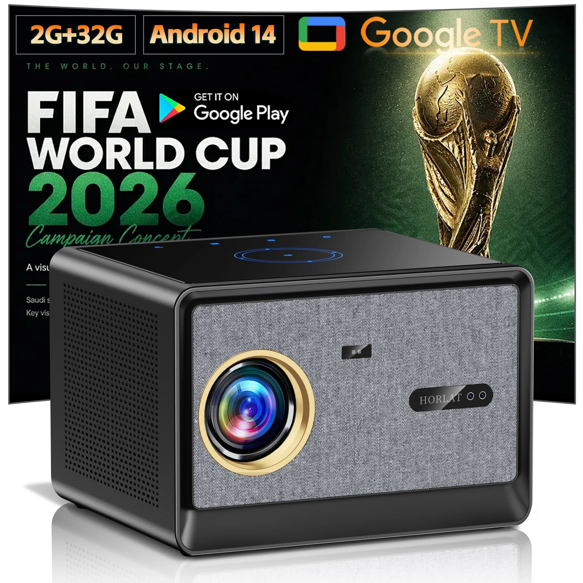 HORLAT 4K HD Projector Video Movies 3500 ANSI Google TV 32GB Android