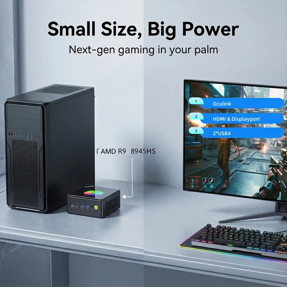 GMKtec Gaming Mini PC K8 Plus AMD Ryzen 7 8845HS(8C/16T, up to 5.1GHz) Desktop Computer HDMI 2.1 USB4 K11 AMD R9 8945HS R7 6850H