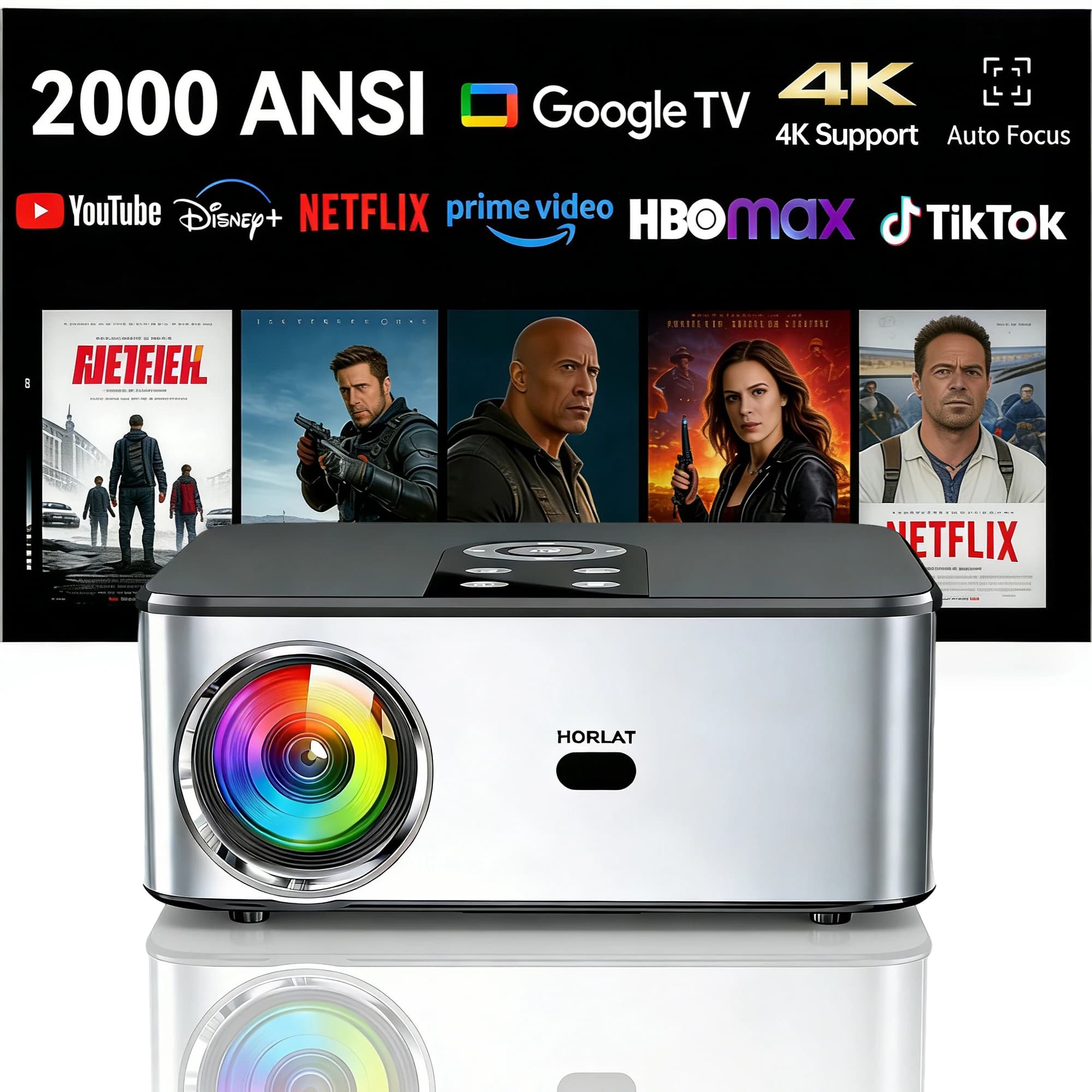 HORLAT T03 40000Lumens 4K Beamer Android TV Projector Full HD 1080P 8K