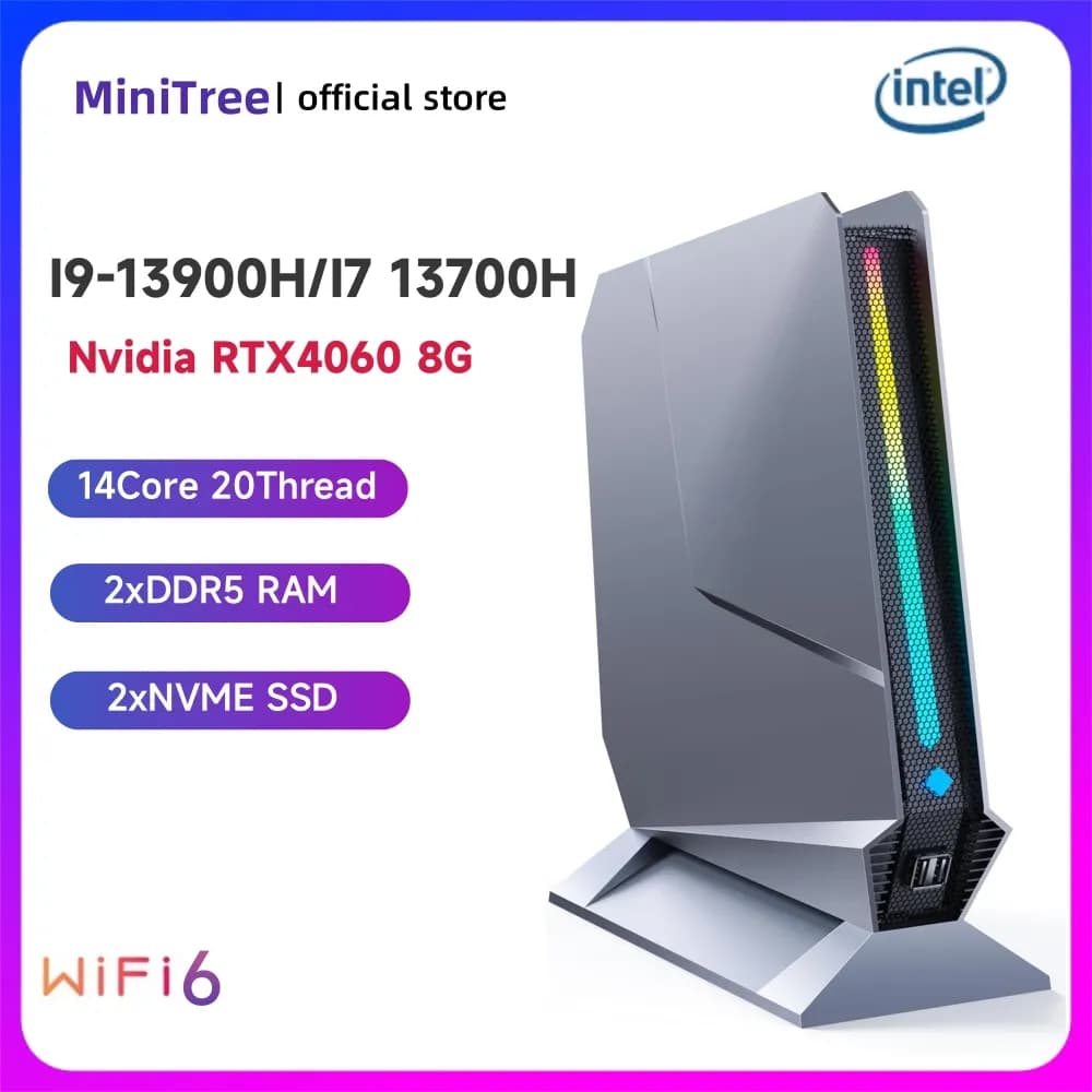 Desktop Mini Gaming Computer Core i9-13900H Nvidia RTX4060 8G Graphic Win11 Pro Office AI Design Mini PC 64GB DDR5 2TB NVME PCIE