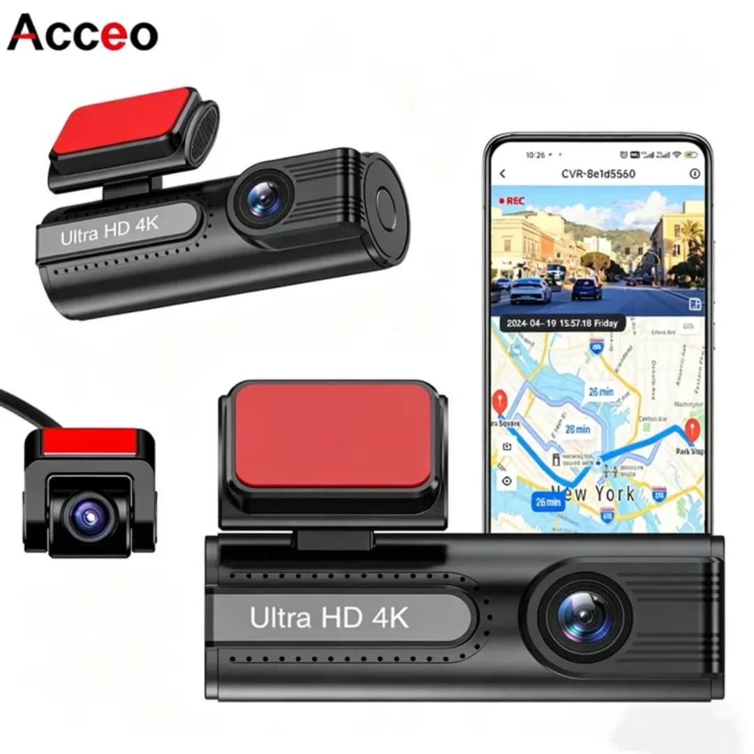 Acceo 4K Car Dash Cam GPS WiFi Front And Rear Dual Camera Recording HD