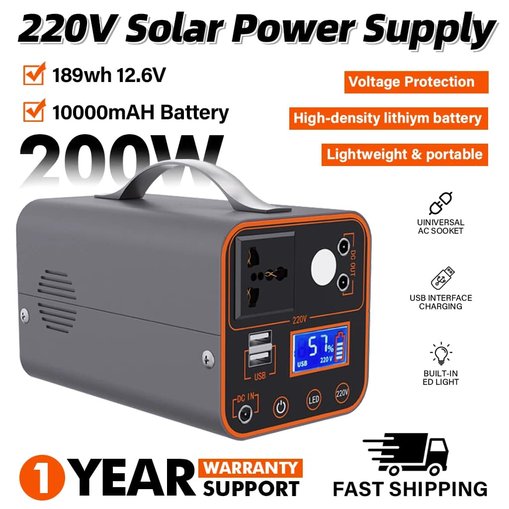 200W Power Station 220V AC Outlets LED Light Generator Storage Energy