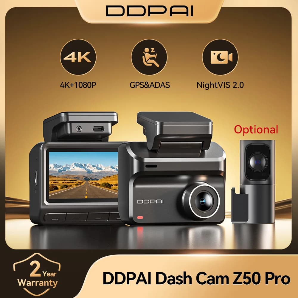 DDPAI Dash Cam Z50 Pro 4K UHD 3"IPS Display Built-in GPS ADAS Dual-channel Car DVR WiFi
