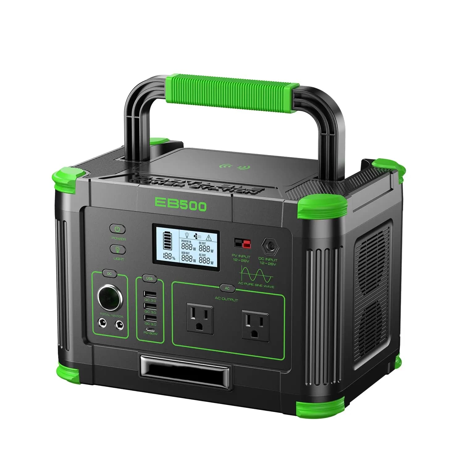 500W Power Station 519.48Wh Outdoor Solar Generator 10-Port Powerhouse