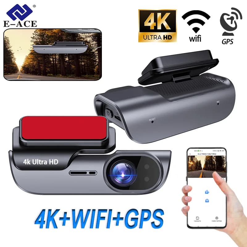 E-ACE 4K Car Dash Camera UHD Recording DVR Night Vision Video Recorder Dashcam GPS WiFi