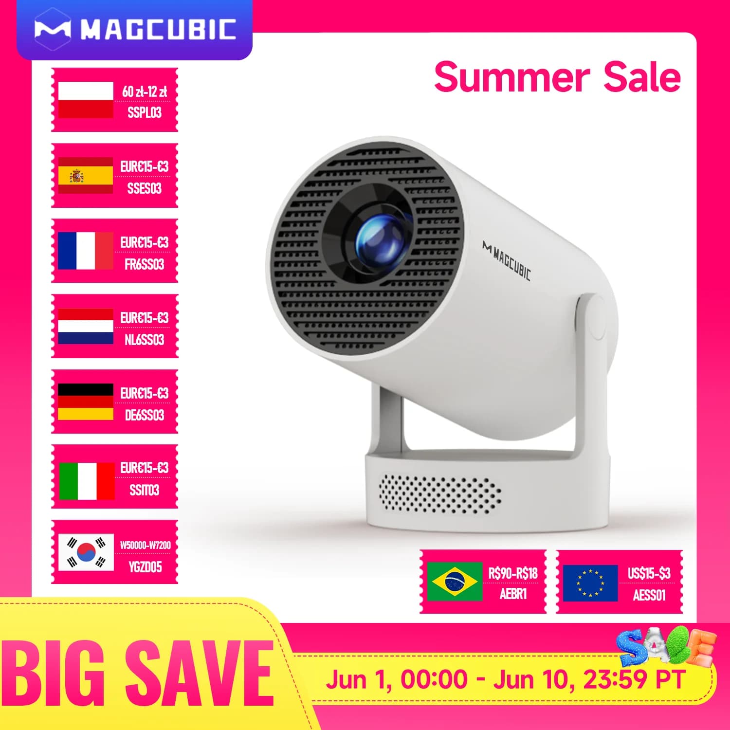 Magcubic 8K HY300 Pro Projector Built In 5W Speaker 1280 720P Android 14 8000 Lumens WiFi