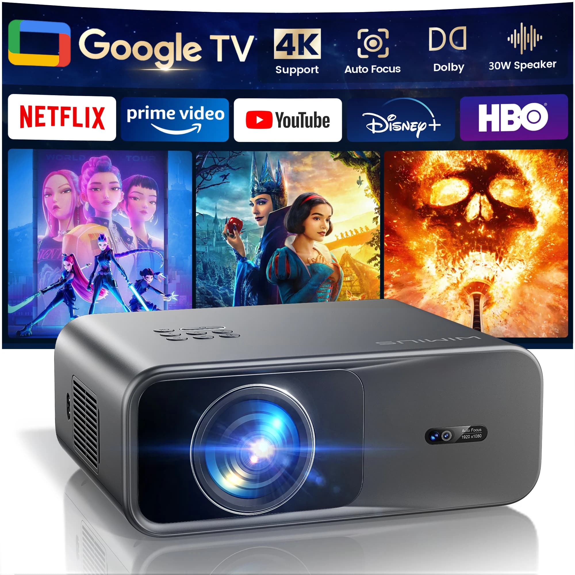 WIMIUS 1200 ANSI Projector 4K Full HD 1080P Google TV Game Beam Mini For Movies WiFi BT5.2