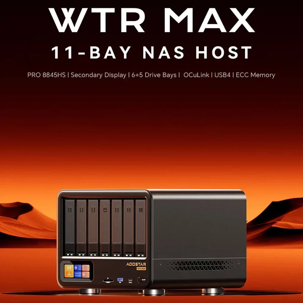 AOOSTAR WTR MAX NAS AMD Ryzen 7 PRO 8845HS 6×3.5" HDD+5×M.2 SSD DDR5 Mini PC ECC 2x2.5G 2xSFP LAN USB4 for Win/Linux NAS Support