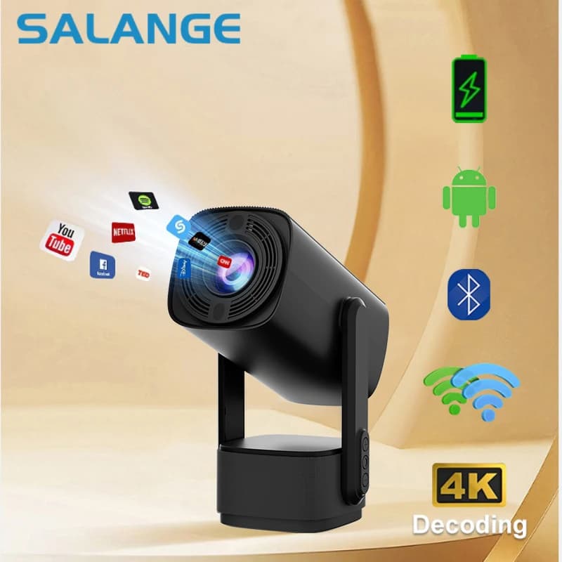 Salange K2 Projector Android11 Built-in 5200MAH Battery Mobile Power WiFi