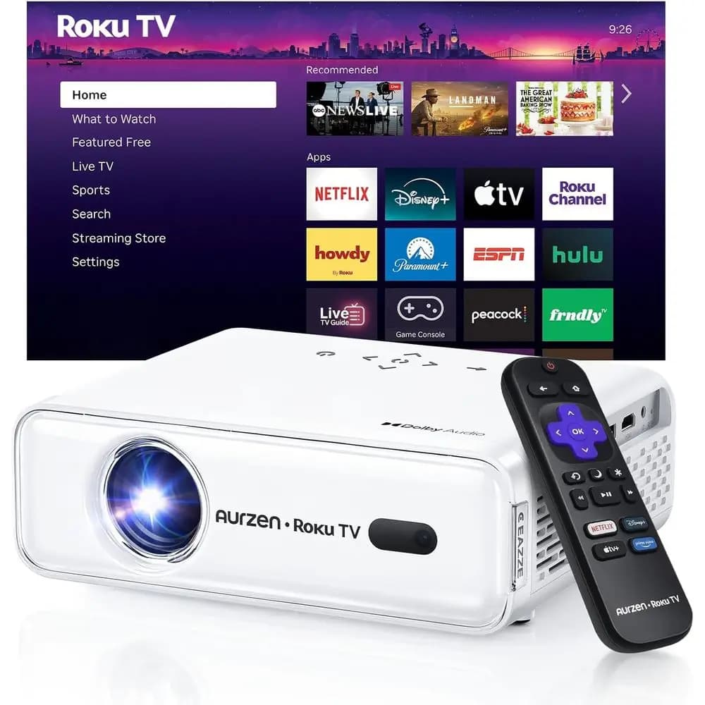 Portable Outdoor Mini Projector with 1080P HD, Built-in Streaming, Dolby Audio, and Bluetooth Connectivity