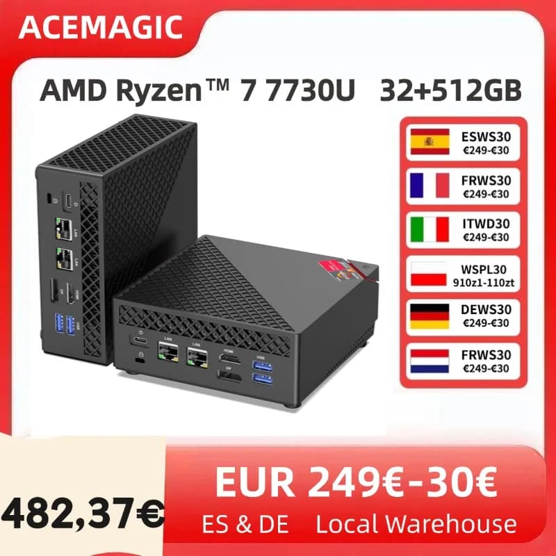 Mini PC AMD Ryzen 7 32GB DDR4 512GB SSD 6-Core Up To 4.5GHz Desktop Computer WiFi 6 4K