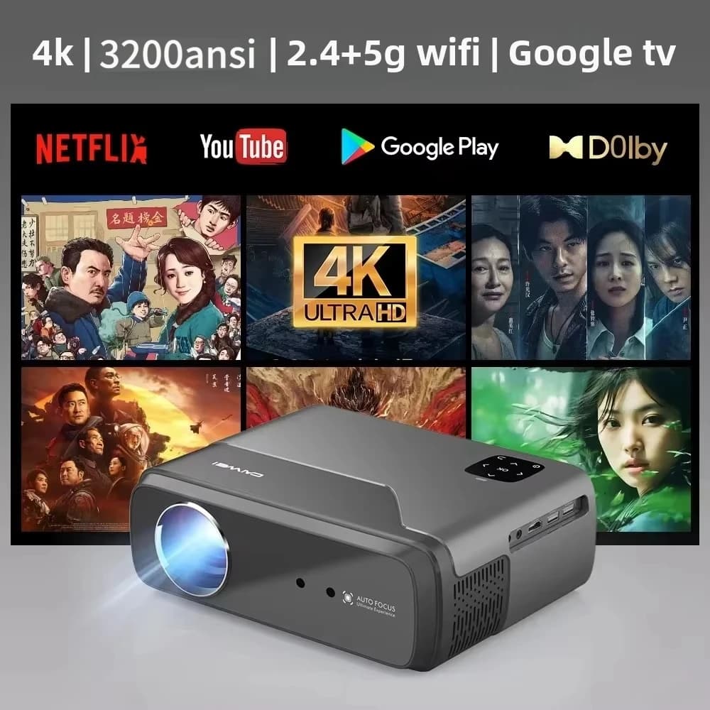 Google TV Android 4K Auto Focus Projector 2.4G 5G WiFi 3200ANSI NFC