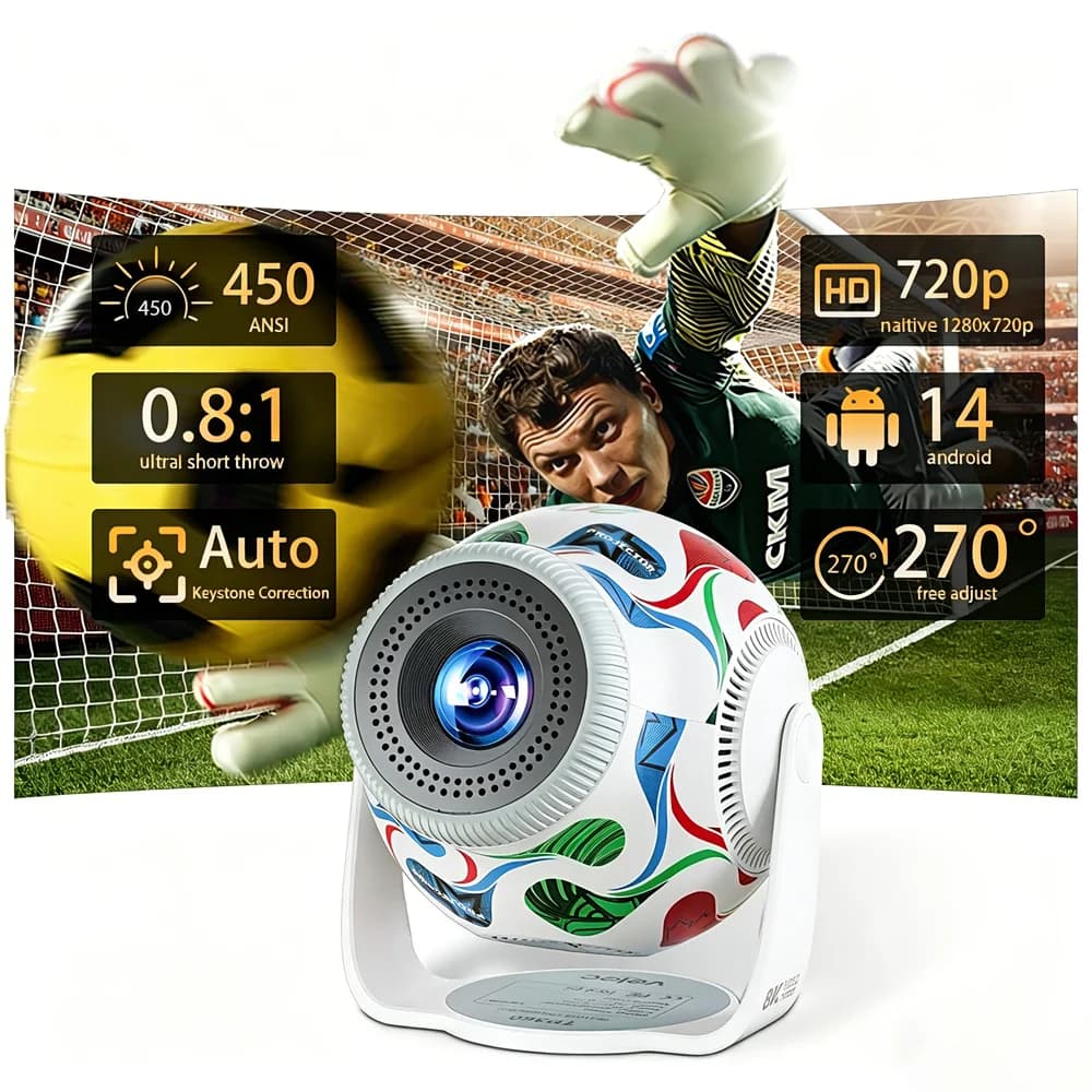Velec TP360F Android14 Projector 450 ANSI 720P 8K Video Decode Auto