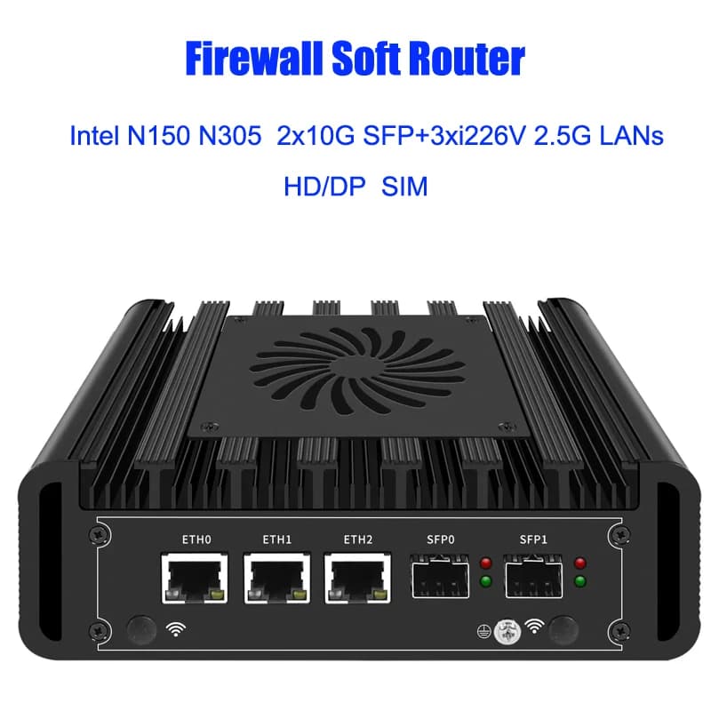 12th Gen Intel i3 N300 ES N100 Fanless Mini PC 2*10G SFP+ 3*i226-V 2.5G LAN Win11 EX-SI Computer 2*NVMe 2*HD DDR5 Soft Router